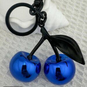 Blue Mirrored Cherry Bag Charm Keychain - Rare Color -Coach Inspired w/Dust Bag